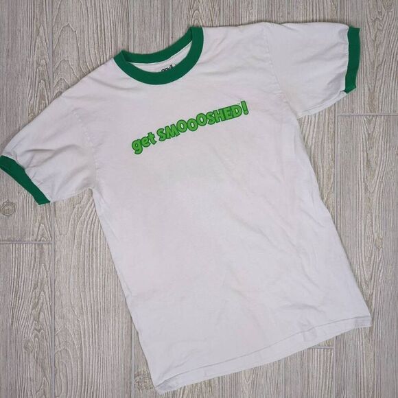 Vintage Anvil Men’s Small Get Smooshed White Short Sleeve Ringer T-Shirt - Picture 1 of 6
